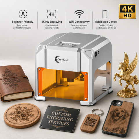 Carverall K4 3W Lasergravierer Tragbar Mini WiFi-App USB 80x80mm Holz Bambus Leder DIY