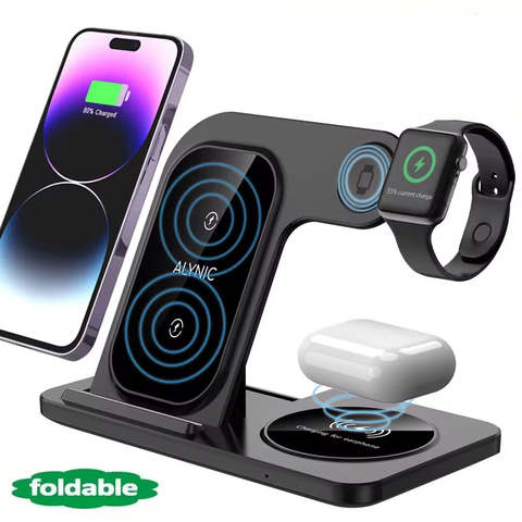 Schreibtisch Schnelles Kabelloses Ladegerät Ständer Faltbar für iPhone 16 15 14 13 12 Pro Max Apple Watch Airpods