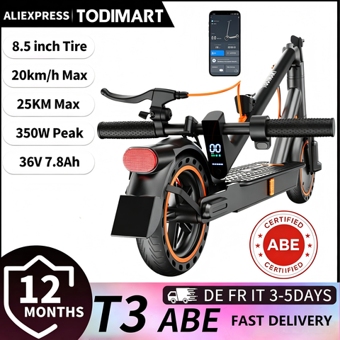 TODIMART E-Scooter ABE-Straßenzulassung 350W 500W Peak 36V 7.8Ah 8.5 Zoll Faltbar Smart App-Steuerung