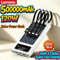 Lenovo 500000mAh Solar-Powerbank USB 4-in-1 Schnelles Aufladen LED-Licht Outdoor für iPhone Samsung