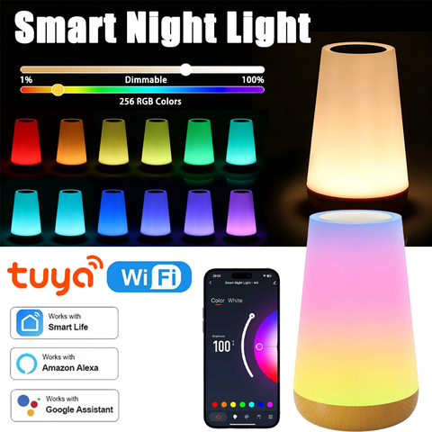 Tuya WiFi Smart Tischlampe Dimmbar RGB Touch App Sprachsteuerung Schlafzimmer Nachtlicht Alexa Google