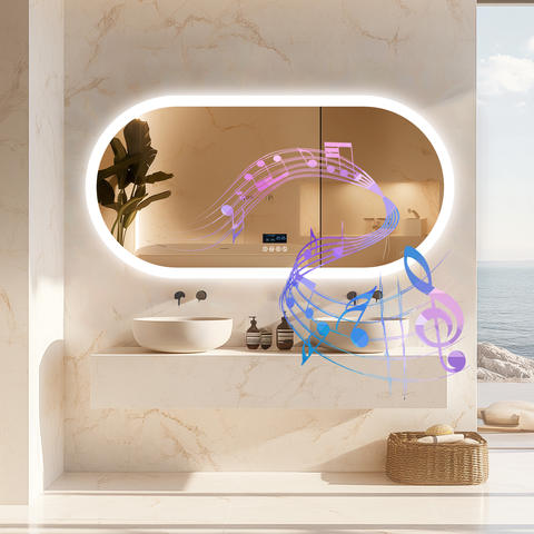 Ovaler LED Badezimmerspiegel Bluetooth Hintergrundbeleuchtung Digitalanzeige Antibeschlag 120x60cm Smart