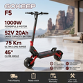 GOKEEP F5 E-Scooter 1000W 52V 20AH 11 Zoll Allterrain Fettreifen Faltbar Elektroroller Smart