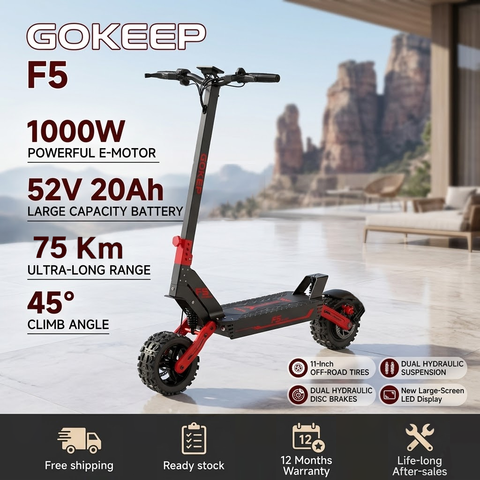 GOKEEP F5 E-Scooter 1000W 52V 20AH 11 Zoll Allterrain Fettreifen Faltbar Elektroroller Smart