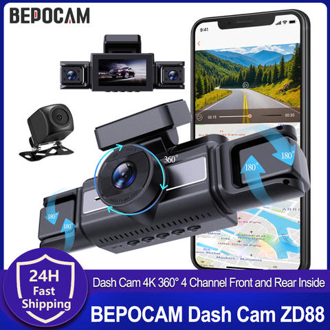 BEPOCAM 4K 4-Kanal Dashcam Vorne Hinten Innen 360° WiFi WDR Nachtsicht 24h Parkmodus Smart Auto DVR