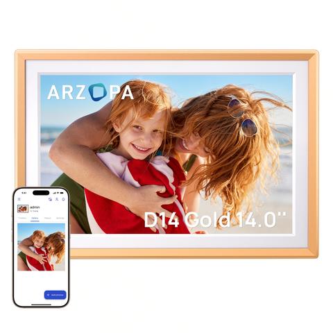 ARZOPA 14 Zoll Digitaler Fotorahmen Unbegrenzter Cloud-Speicher WiFi IPS HD Touchscreen Auto-Rotation Smart