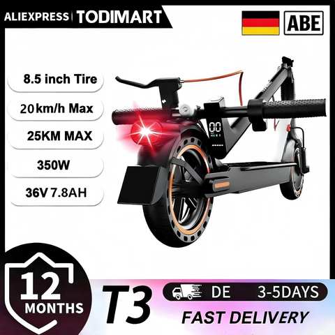 TODIMART T3ZX ABE Straßenzulassung E-Scooter 350W 36V 30-35km App 8.5 Zoll City Elektroroller Erwachsene