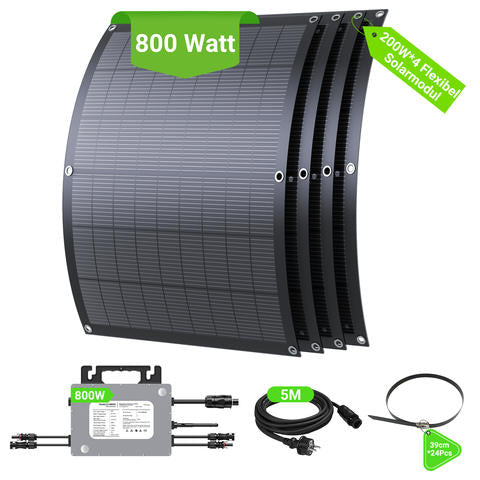 Balkonkraftwerk 800W 4x200W Flexible Solarmodule WiFi App IP67 Plug Play Balkon Solar Smart