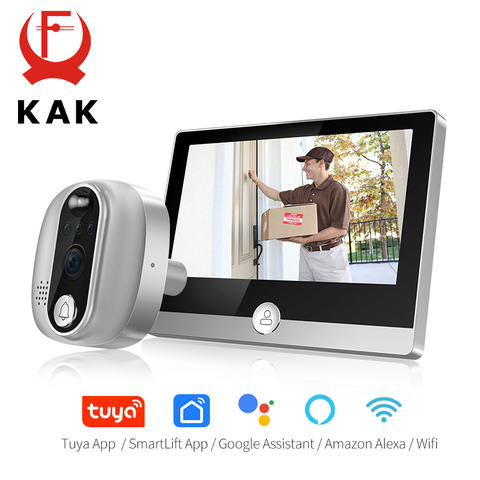 KAK WiFi Smart Türklingel 4.3 Zoll Video Türspion Tuya App Alexa Google Assistant Bewegungserkennung Smart