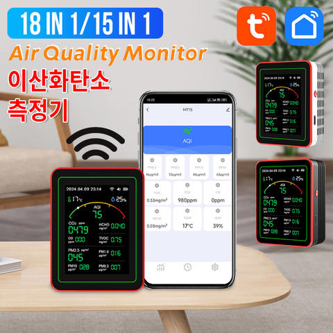 Tuya WiFi Luftqualitätsdetektor CO/CO2/HCHO/TVOC/AQI/PM2.5/PM10 Temperatur Feuchtigkeit Monitor