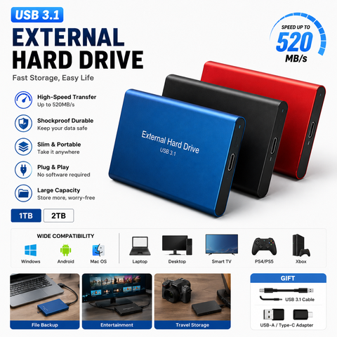 Externe Festplatte Tragbare SSD Typ-C Speicherlaufwerk für PC und Büro