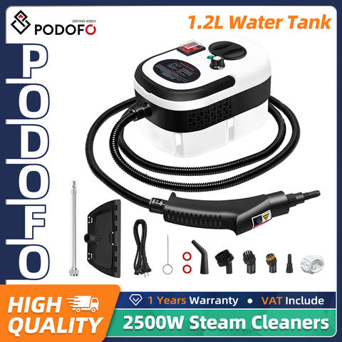Podofo Handdampfreiniger 2500W 1.2L Wassertank 6 Stufen 11 Zubehör Tiefenreinigung Küche Bad Auto Smart