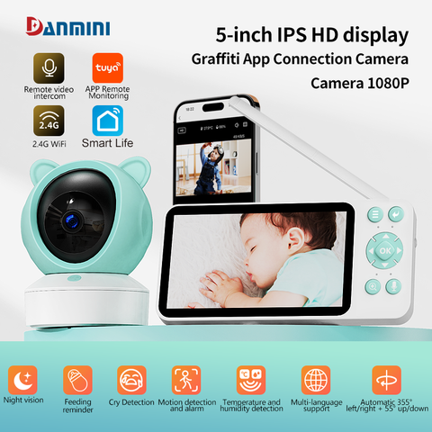 DANMINI 5 Zoll Tuya 2K HD WiFi Video Babyphone APP Steuerung Gimbal Kamera Fernsteuerung Smart