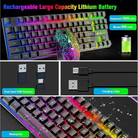T87 Kabelloses Tastatur-Maus-Set RGB 2,4G Wiederaufladbar 2400DPI Gaming Maus Mauspad Combo
