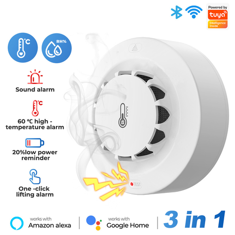 Tuya WiFi Temperatur Feuchtigkeitssensor Rauchmelder Brandschutz Alarm Kombination Sicherheit