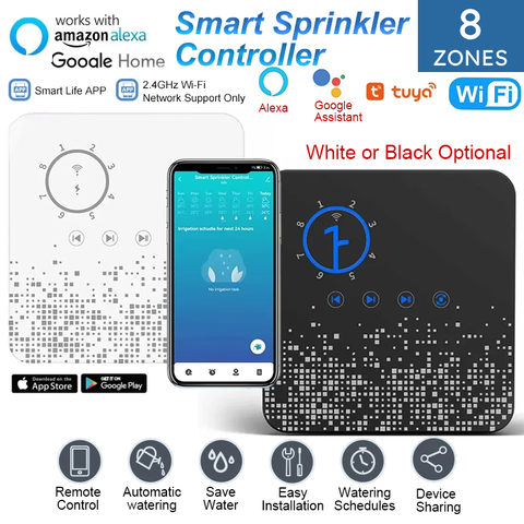Tuya Smart WiFi Sprinkler Controller 24V 8 Zonen Bewässerungstimer Fernbedienung Alexa Google