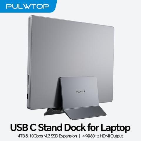 PULWTOP Vertikale Laptop-Dockingstation M.2-SSD-Erweiterung HD 4K RJ45 USB-C 2x USB-A Typ-C Laptops