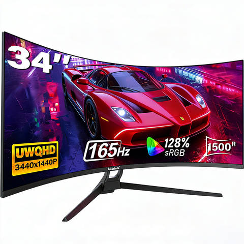 Gawfolk 34 Zoll Ultrawide Curved Gaming Monitor 1500R 165Hz UWQHD FreeSync Smart