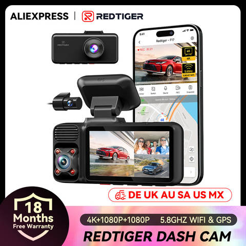 REDTIGER F8 Dashcam HD 4K GPS 70FOV Auto-DVR 5G WLAN App-Steuerung Müdigkeits-Erinnerung Nachtsicht