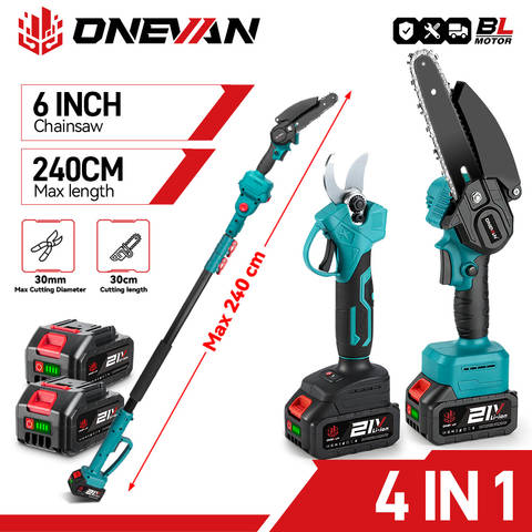 ONEVAN 4-in-1 Bürstenlos Teleskop Kettensäge 3500W Hochastschere Garten Makita 18V Akku Smart