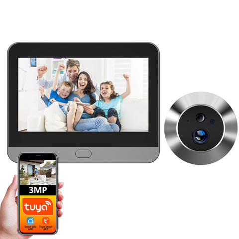 Tuya Smart 3MP 140° Weitwinkel Mini Digital Guckloch WiFi IR PIR Erkennung Türklingel Kamera Alexa Google