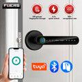 FUERS Tuya Smart Türschlossgriff Fingerabdruck Passwort Bluetooth Swipe-Karte 4-in-1 Fernentriegelung