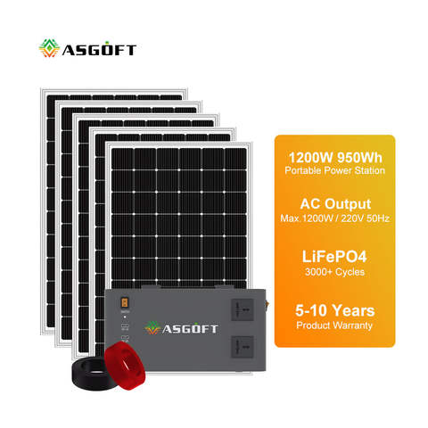 Asgoft Powerstation 2000Wh Solar LiFePO4 Erweiterbar bis 5kWh 110V 220V 230V MPPT Camping Outdoor Notstrom