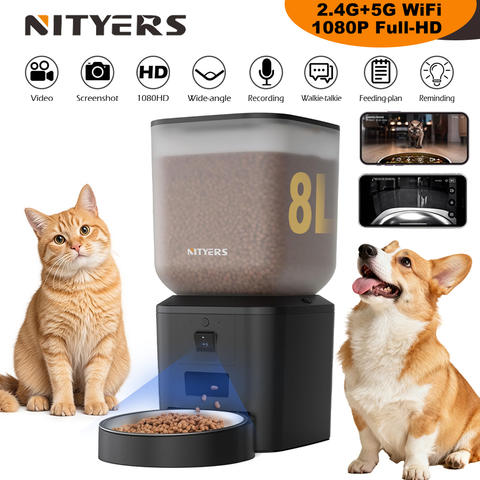Nityers 8L Automatischer Katzenfutterautomat 1080P 5G WiFi Nachtsicht Tuya App Smart Haustier