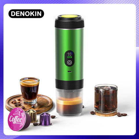 DENOKIN 3-in-1 Kapselkaffeemaschine Digitalanzeige Tragbare Espressomaschine Auto Zuhause Camping