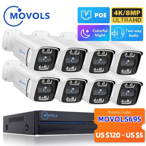 MOVOLS 8CH 5MP POE NVR Sicherheitskamerasystem Zwei-Wege-Audio Outdoor CCTV H.265 P2P Smart
