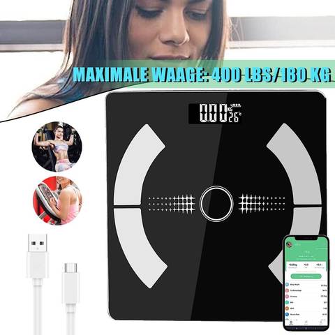 Smart Waage 13 Körperzusammensetzungsindizes App BMI Muskelmasse Körperfett Bluetooth