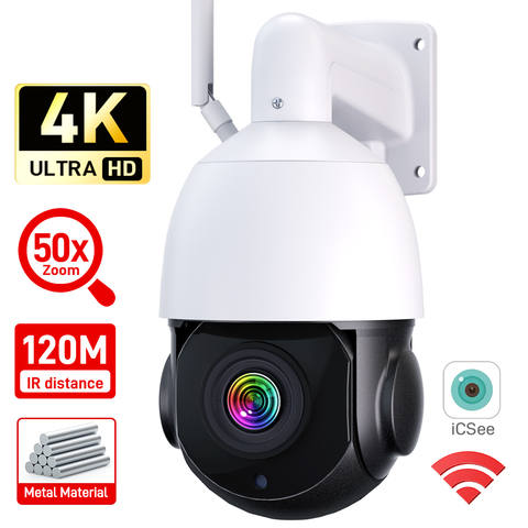Smart PTZ IP Kamera Outdoor 4K 8MP 50X Zoom WLAN 4G 120m IR Metallgehäuse KI CCTV Überwachung Smart