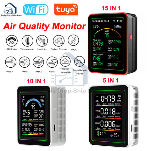 WiFi 15-in-1 Luftqualitätsmonitor TFT AQI PM2.5 PM10 CO2 Temperatur Feuchtigkeit tragbar