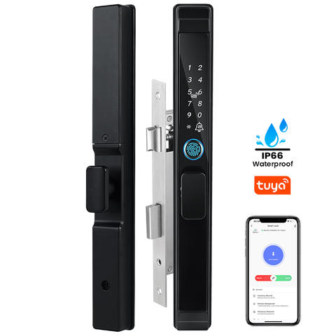 TUYA WiFi Smart Türschloss Wasserdicht Schlüssellos Fingerabdruck APP Passwort RFID-Karte Aluminium-Schiebeschloss