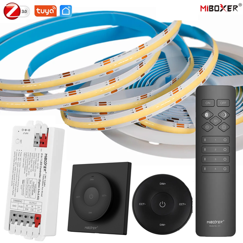Tuya Zigbee Smart CCT COB LED Streifen 24V 2700K-6500K RA90 608LED/m RF Fernbedienung Smart Life Alexa Dimmbar