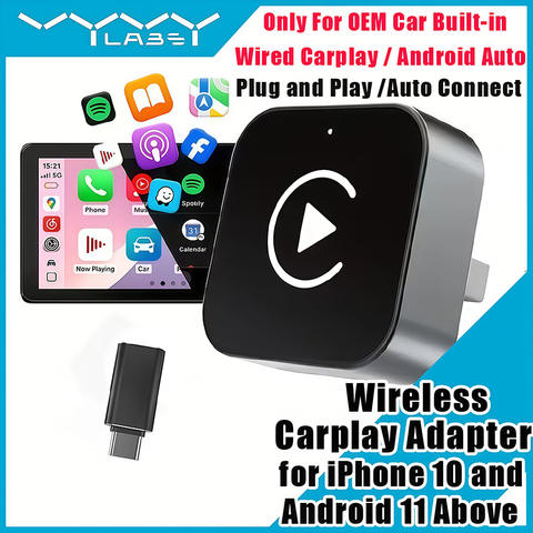 Vyvylabs 2-in-1 Kabelloser CarPlay-Adapter USB/USB-C Android iPhone Plug-and-Play