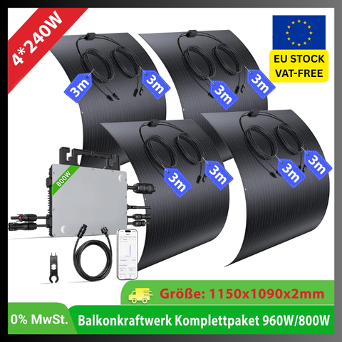 800W Micro-Inverter-Solarset 4x240W flexible Solarmodule 960W Gesamtpanels monokristallin IP67 wasserdicht Balkon Wohnmobil Home
