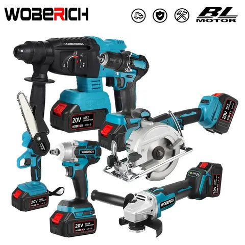 Brushless Combo Kit Schlagbohrmaschine Winkelschleifer Kreissäge mit 2x Akku Elektrowerkzeug Set Smart
