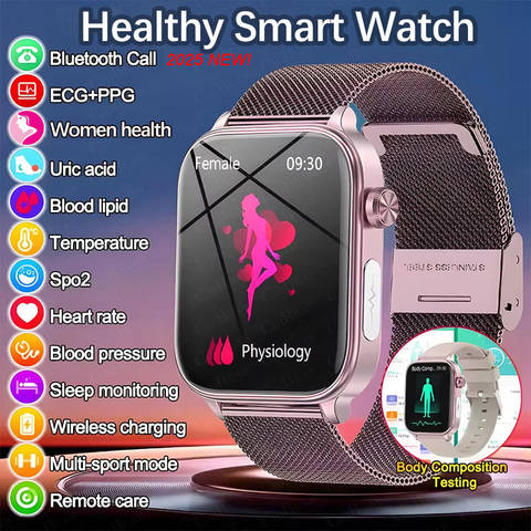 Smartwatch Blutfette Harnsäure Blutdruck EKG+PPG Bluetooth-Anruf Gesundheitsuhr Männer
