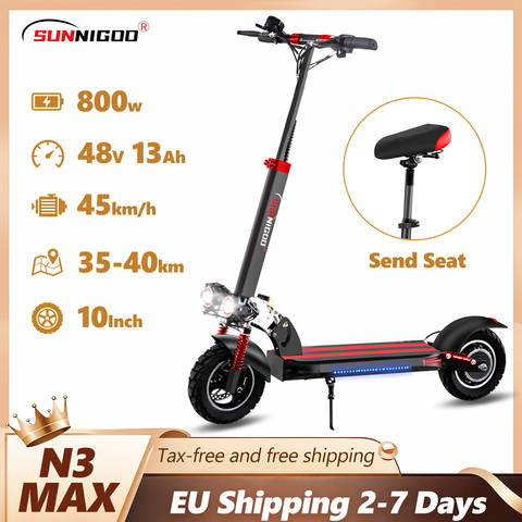 SUNNIGOO Smart E-Scooter Offroad 10 Zoll 48V Lithium 45km/h Mit Sitz Faltbar Stark Geländegängig Smart