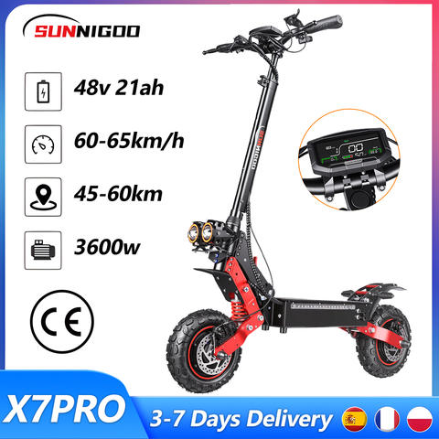 SUNNIGOO X7 PRO E-Scooter 3600W Doppelmotor 65km/h NFC-Entriegelung 11 Zoll Offroad Faltbar Smart