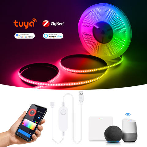 ZigBee COB LED Strip RGB Warmweiß Tuya Alexa USB 5V Dimmbar Neon Schlafzimmer Smart Home