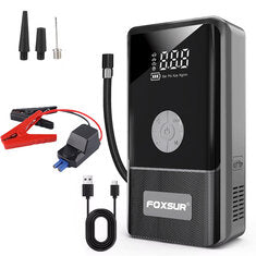 FOXSUR Intelligent Portable Car Jump Starter LED Light Multi Functional Emergency Starting Power Supply with Smart Clamps for Automobiles