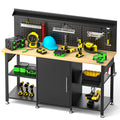60 Inch Heavy Duty Workbench With Storage Cabinet, Wooden Top, 2000 Lbs Capacity, Large Garage Work Table With...