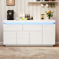 White High Gloss Sideboard With RGB LED Lights, App-Controlled Cabinet With 4 Doors 2 Drawers,Modern Storage Cupboard Unit For Living Room, Bedroom, Dining Room,140 X 35 X 72,5 Cm