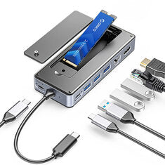 ORICO 8-in-1 USB-C Hub with M.2 NVMe SATA SSD Enclosure Laptop Docking Station Adapter with HD 4K/60Hz USB3.2 Gen2 USB2.0*2 PD 100W RJ45 1000M