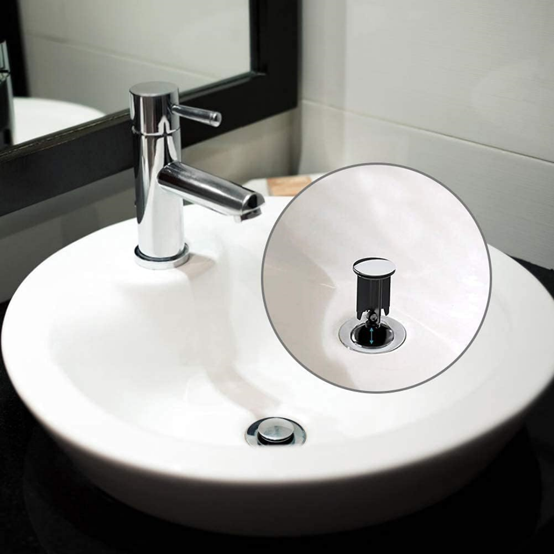 Basin Waste   40mm Adjustable Height For Bathroom, Universal Sink Plug - Black