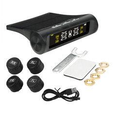 Wireless Car TPMS Tire Pressure Monitoring System External Sensor Solar Power Auto Security Alarm Systems Tire Pressure Digital LCD Display