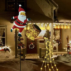 Elfeland Santa Claus Solar Kettle Lights Garden Lawn Christmas Decorative Lights Kettle Ground Lamp Solar Night Lights Outdoor Garden Decoration