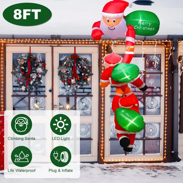 8 Foot Giant Inflatable Santa With 6 LED Lights - 3 Santa Designs & 3 'Merry Christmas' Signs, Quick Plug-In Inflation, Waterproof Material, 4 Suction Cups & 6 Ropes For Indoor&Outdoor Christmas Deco